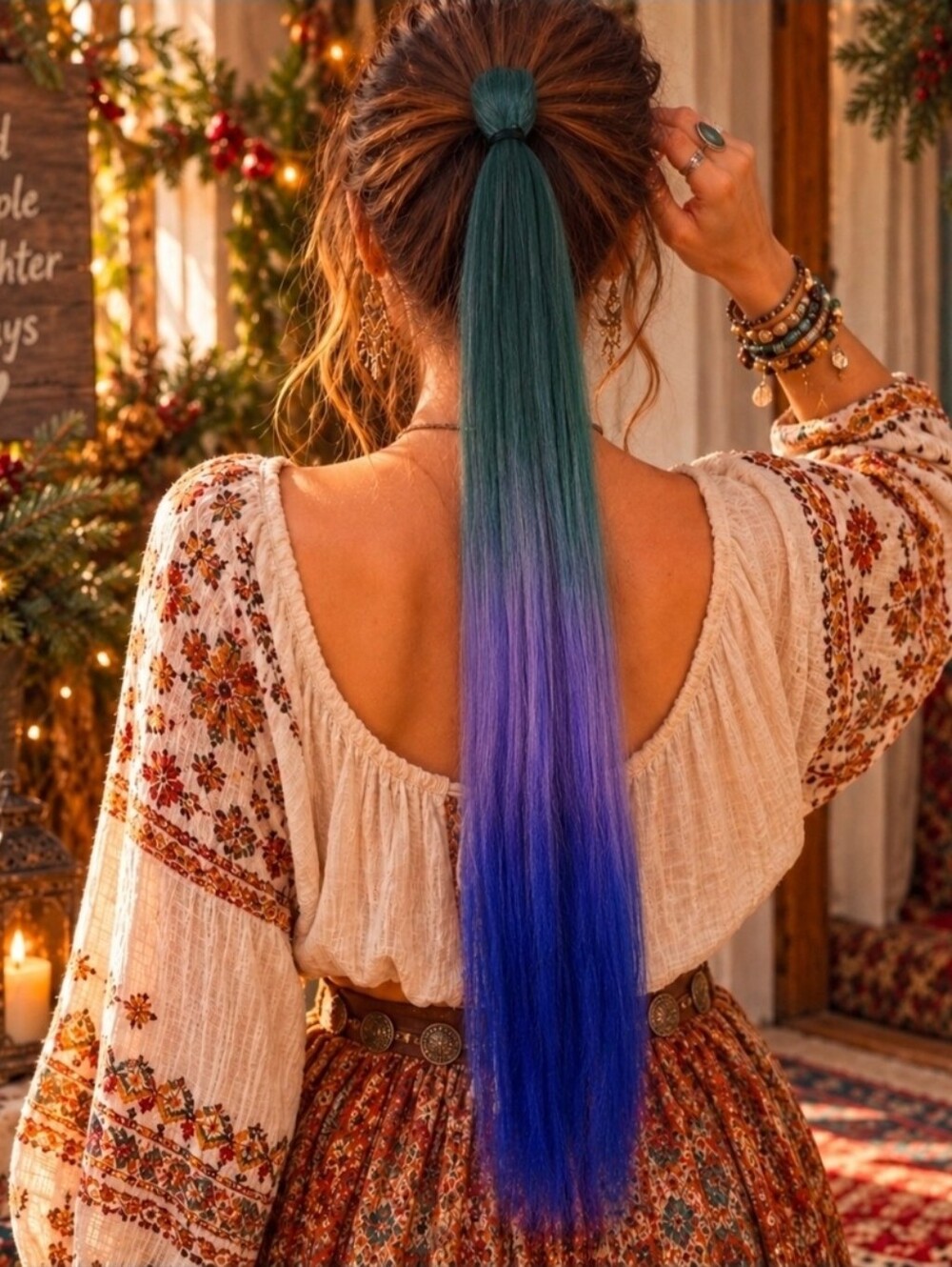 4/$15 24" Teal Purple Blue Ombre Ponytail Extension | Y2K Festival Hair